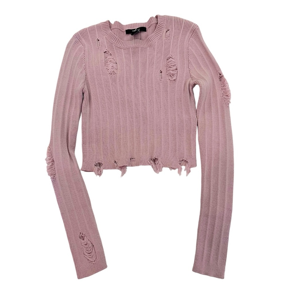 Forever 21 Distressed Cropped Sweater Mauve Size Medium